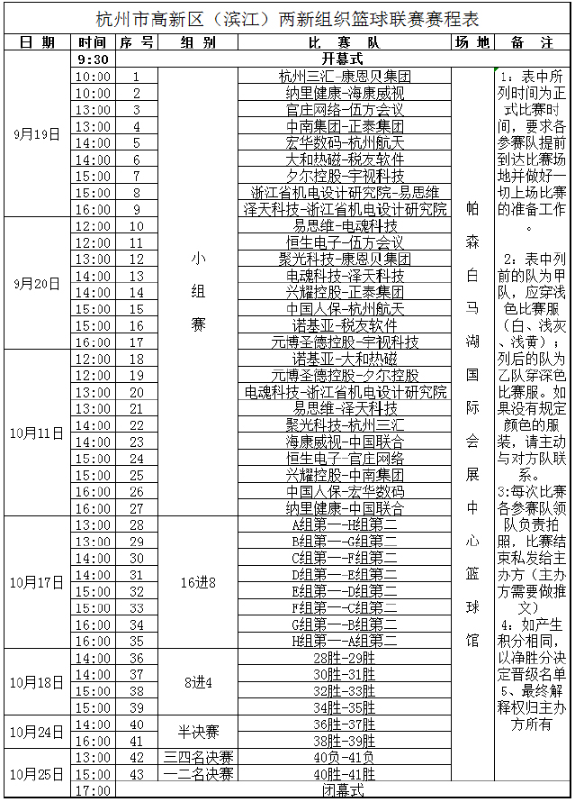 賽程表